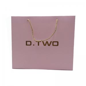 White Card Strong Paper Bags in Pink Printed Matt Lamination Gold Foil