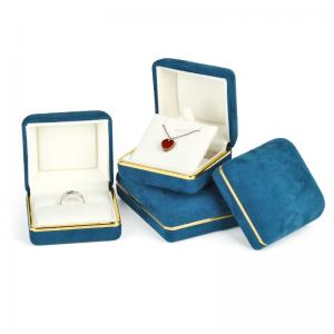 Blue Flocked Curved Roof Jewellery Boxes with Gold Border