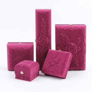 Violet Flocked Jewellery Boxes Set with Gold Button