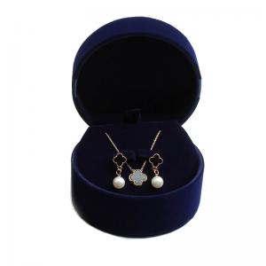 Dark Brown Flocked Round Earring Pendant Set Boxes