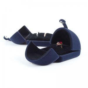 Royal Blue Double Open Flock Curved Ring Boxes, Double Ring Boxes