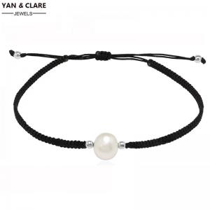 Handmade Handcraft One Piece 9-10mm White Single Pearl Woven Rope Bracelet