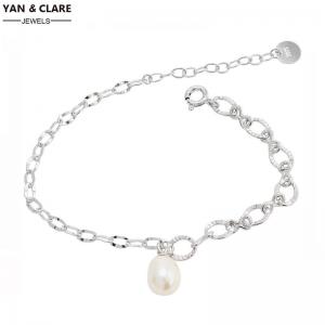 925 Sterling Silver  7-8mm Signle Drop Pearl Bracelet