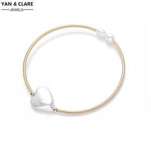 3pcs White Baroque Pearl 14K Gold Filled Bangle