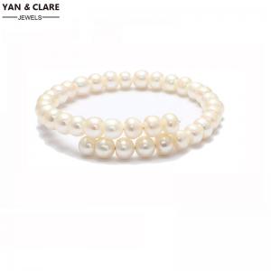 7-8mm White Bread Shape Freshwater Adjustable Pearl Bangle