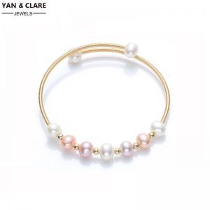 9pcs White Pink Purple Freshater Pearl 14K Gold Filled Bangle 