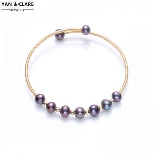 14K Gold Filled Adjustable 9pcs Round Good Luster 3A Purple Freshwater Pearl Bracelet