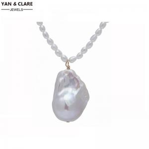 14-15mm Good Luster Baroque Pearl with Mini Rice Pearl 45cm Pearl Necklace 