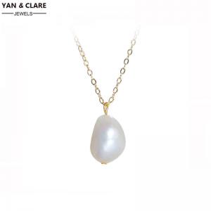 Single 1pc 11-12mm Baroque Pearl 925Sterling Silver Gold Plated Necklace