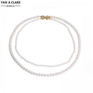 3-4mm Mini Freshater Pearl 7-8mm Round Freshwater Pearl 925Sterling Silver Gold Plated Clasp Necklace