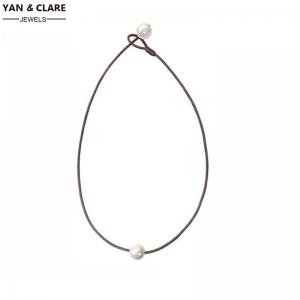 10-11mm 2pcs Freshwater White Pearl Leather Cord Choker