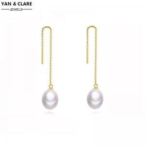 7-8mm Rice Shape White Purple Freshater Pearl 925Sterling Silver Gold Plated Drop Earrings