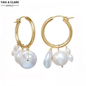 2pcs 3mm Rice Pearl 1pc Potal Pearl 1pc Coin Pearl 20mm Sterling Silver Gold Plated Hoop Earring 