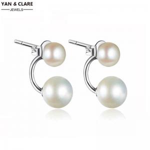 925 Sterling Silver 2pcs Bread Shape Pearl Stud Earrings