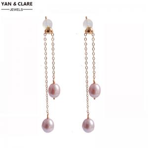 7-8mm Rice Purple Freshater Pearl Drop Sterling Silver Gold Plated Earrings