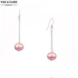 9-10mm Pink Baroque Pearl Sterling Silver Fishhook Dangle Drop Earrings