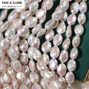 11x15mm Oval Coin White Freshwater Pearl Strand