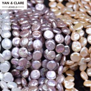 12-13mm 13-14mm White Pink Purple Coin Shape Freshwater Pearl Strand