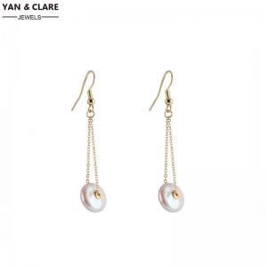 11-12mm White Coin Shape Freshwater Pearl Earring in 925 Sterling Silver Ear Hook