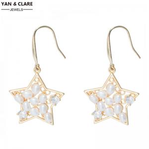 Star Style Pearl 925Sterling Silver Dangle Earrings in 3-3.5mm Rice Pearls