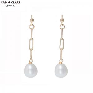 9-10mm Single Rice Pearl Drop S925 Sterling Silver Stud Earrings