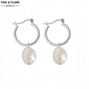 7-8mm Baroque Pearl Sterling Silver Loop Earring