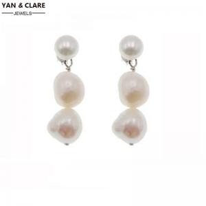 3pcs Pearls Stud Earrings in Bread and Baroque Pearls