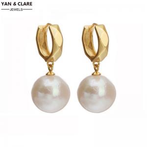 12mm Near Round Edison Pearl Earring in Sterling Silver Loop