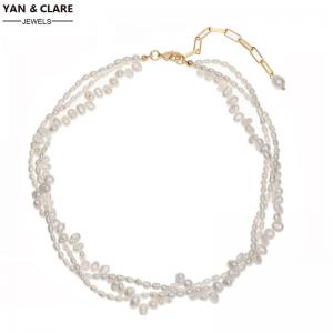 3layers Pearl Necklace in 38cm length+7cm extended chain