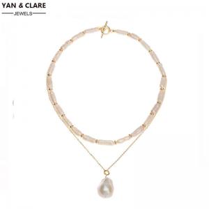 40cm Double Layers Pearl Necklace in Long Stick Baroque Pearls