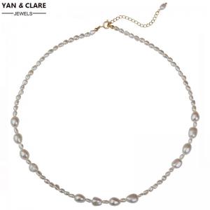 42cm Choker Pearl Necklace in 3-4mm White Rice and 6-7mm Baroque Pearls