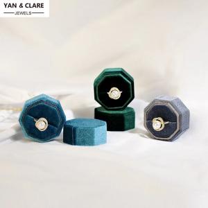 Octagonal Shape Different Colors Velvet Single Ring and Double Rings Box