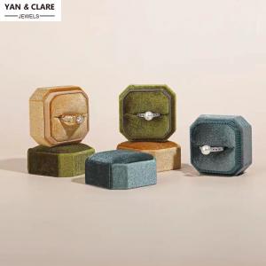 Octagonal Shape Different Colors Velvet Single Ring Box