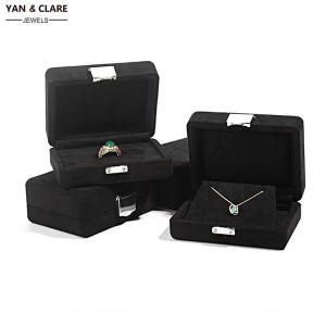 Classic Black Velvet Ring Pendant Box with a Buckle