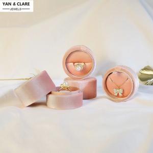 Cute Pink Velvet Round Cardboard Ring and Pendant Box