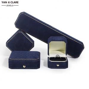 High End Fine Jewellery Octagonal Shape Microfiber Jewelry Boxes Set in Gold Trim