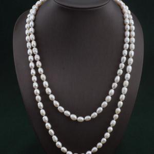 120cm 160cm Long Necklace White Rice Shape Freshwater Pearl Necklace 