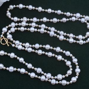 4-8mm Near Round Freshwater Pearl Necklace in 14K Gold Filled Balls Divider and Clasp