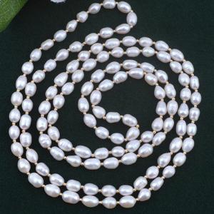 6-7mm Rice Shape Freshwater Pearl Necklace in 120cm and 160cm Length Divided by Gold Plated Brass Balls