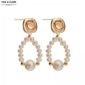 Gold Plated Loop Style Pearl Baroque Earrings