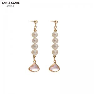 Pink Crystal 5-6mm Near Round Pearl Drop Earrings