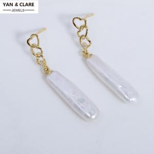 Heart Style Drop Earrings in Toothstick Baroque Pearl