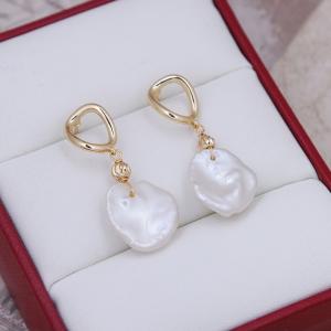 Gold Plated Brass with 925Sterling Silver Pin Pearl Baroque Earrings