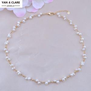 Two Layers Pearls and Gold Balls Woven Style Pearl Necklace