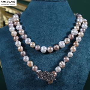 80cm Potato Shape Freshwater Pearl Necklace with a Leaf Design Metal Clasp Decoration