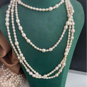 120cm Long and Popular Rice Pearl Necklace