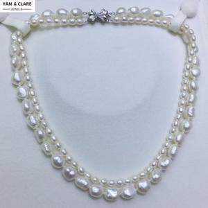 Two Layers Pearl Choker Necklace in Rice and Baroque Pearl