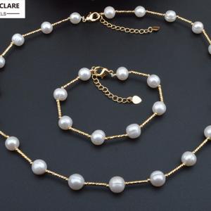 8-9mm Near Round Freshwater Pearl Necklace Bracelet Set