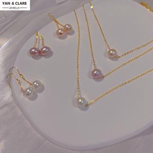 Pink Purple White 8-9mm Near Round Freshwater Pearl Pendant Necklace Earrings