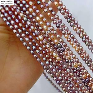 3-4mm Purple Pink High Quality Rice Pearl Strand